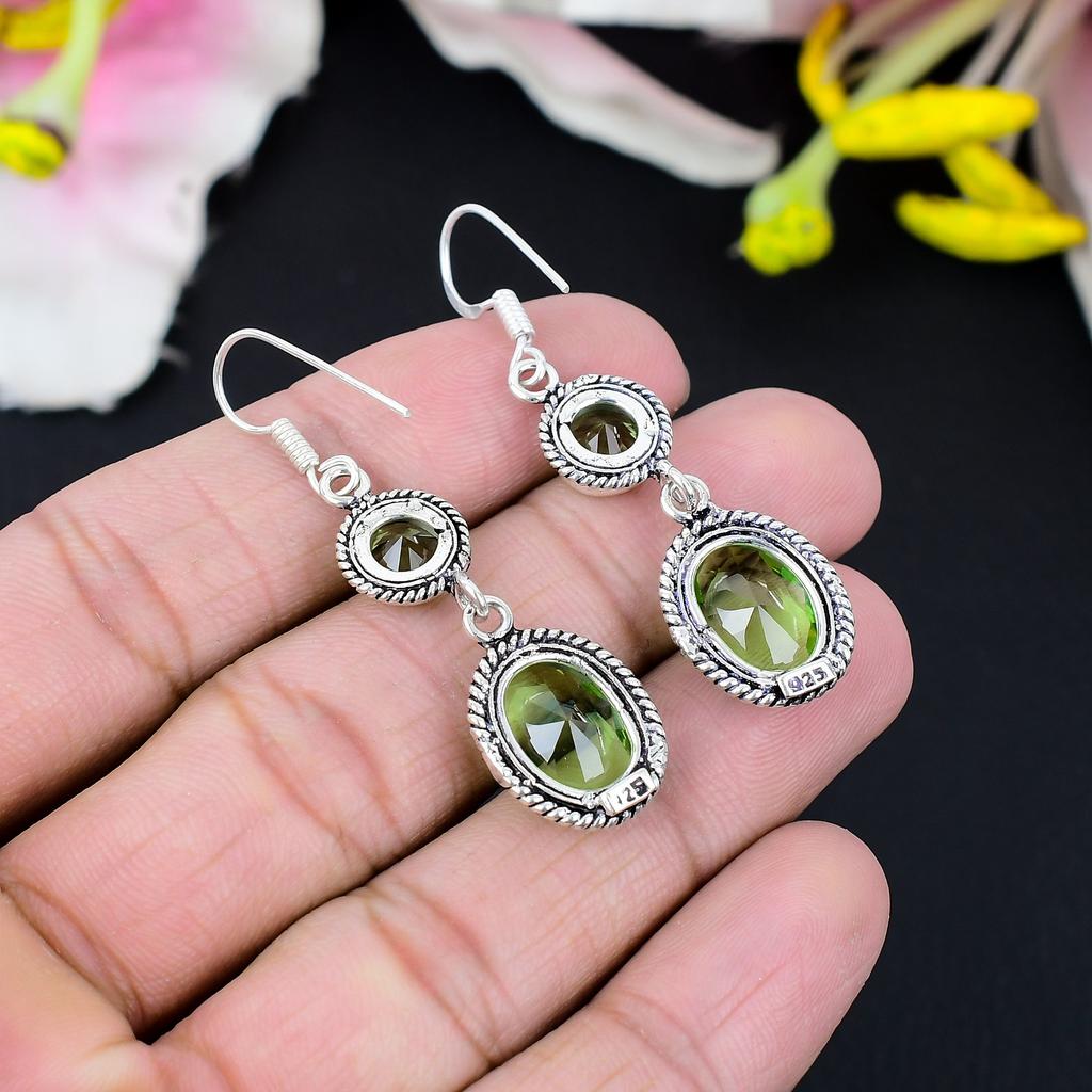 Tsavorite Gemstone Handmade 925 Sterling Silver Jewelry Earring 2.56" KG-430