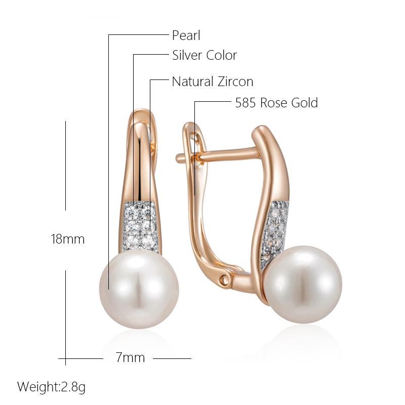 Fashion Pearl Long Drop Earrings For Women  Rose Gold  Color Mix With White Natural Zircon Daily Fine Jewelry