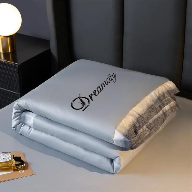 Digital Edge Wash Silk Embroidery Sky Silk Ice Silk Summer Quilt,Smooth Air Condition Comforter Lightweight Summer Quilt