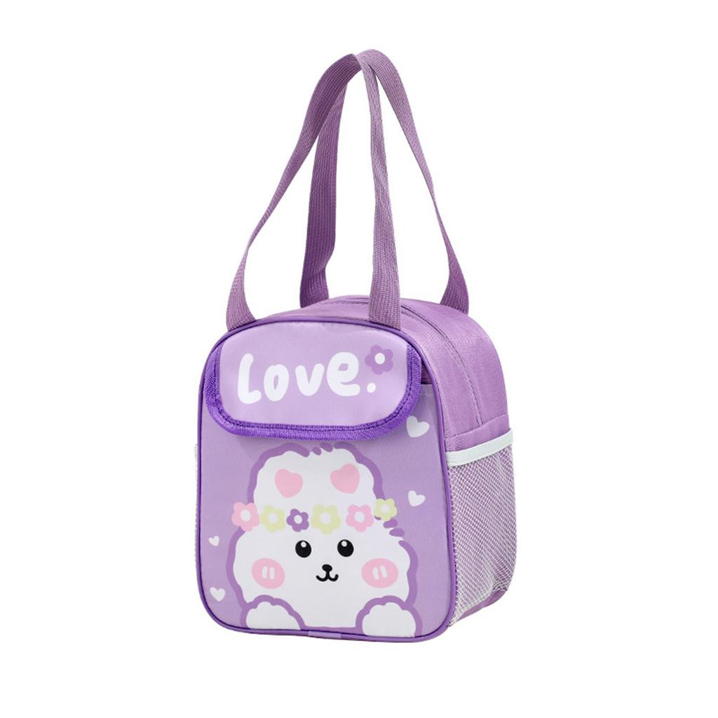Insulated Lunch Bag Cartoon Design Portable Handheld Thermal Food Storage Cooler Bag for Work School Travel with Mesh Side Pocket and Zipper Closure