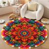 Vibrant Indian Rangoli Circular Rug - Machine Washable Anti-Slip Floor Mat for Living Room, Bedroom and Holiday Decor