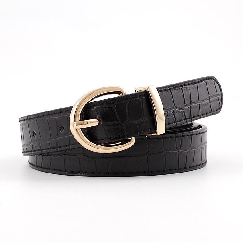 Crocodile Pattern Retro Big Gold Buckle Women'S Pin Buckle Belt Casual Jeans Belt Women