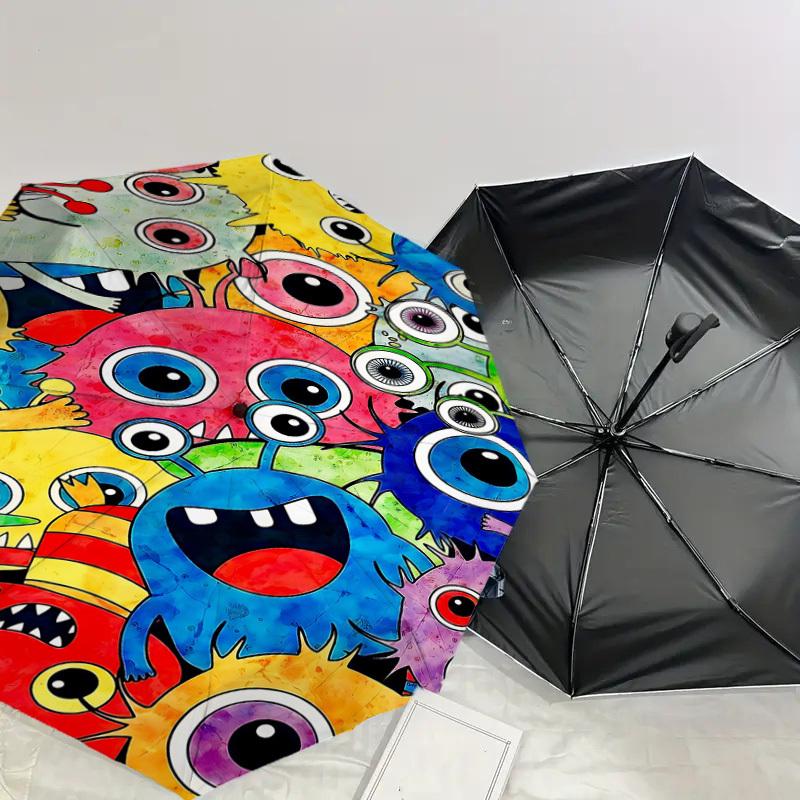 1pc Monster Colorful Automatic Open/Close Umbrella with Windproof, 8-Rib Sturdy Canopy, Durable Ribs, Fashionable Design1243A