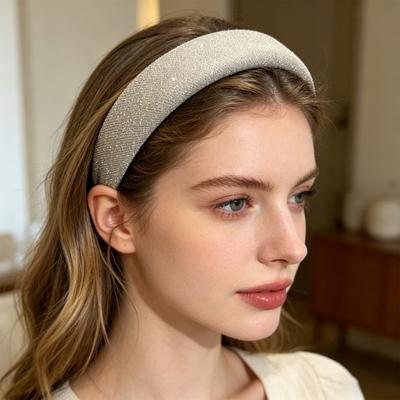 Women Headband Sparkling Rhinestones Sponge Thickened Filling Non-Slip Design Hair Hoop Flexible Fit Hair Accessory