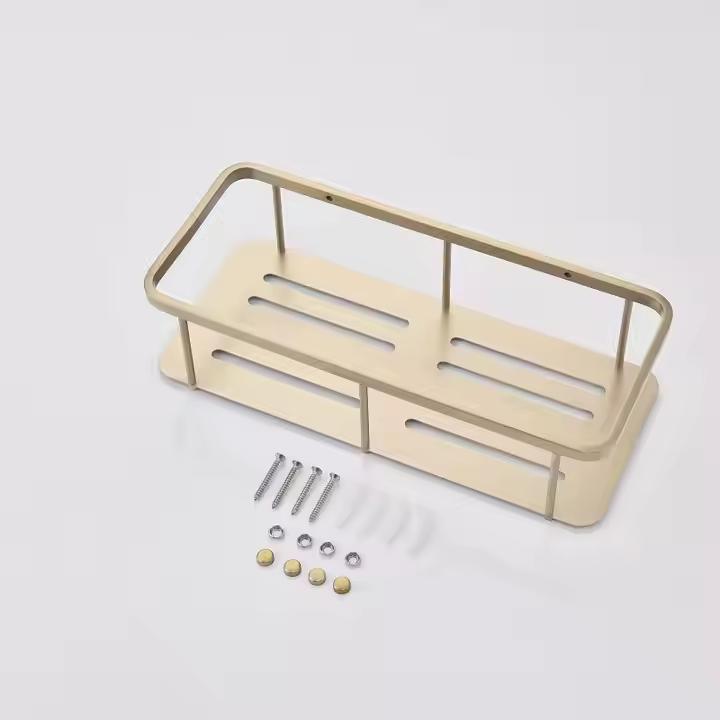 Dual-Tier Wall Mounted Stainless Steel Bathroom Organizer Brushed Gold Kitchen Storage Rack Caddy Basket Corner Mounted Shelf