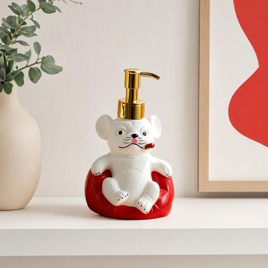 Yousheng 220ML French Bulldog Soap Dispenser, Refillable Liquid Hand Soap Shower Gel Container, Empty Pump Lotion Bottle, Bathroom