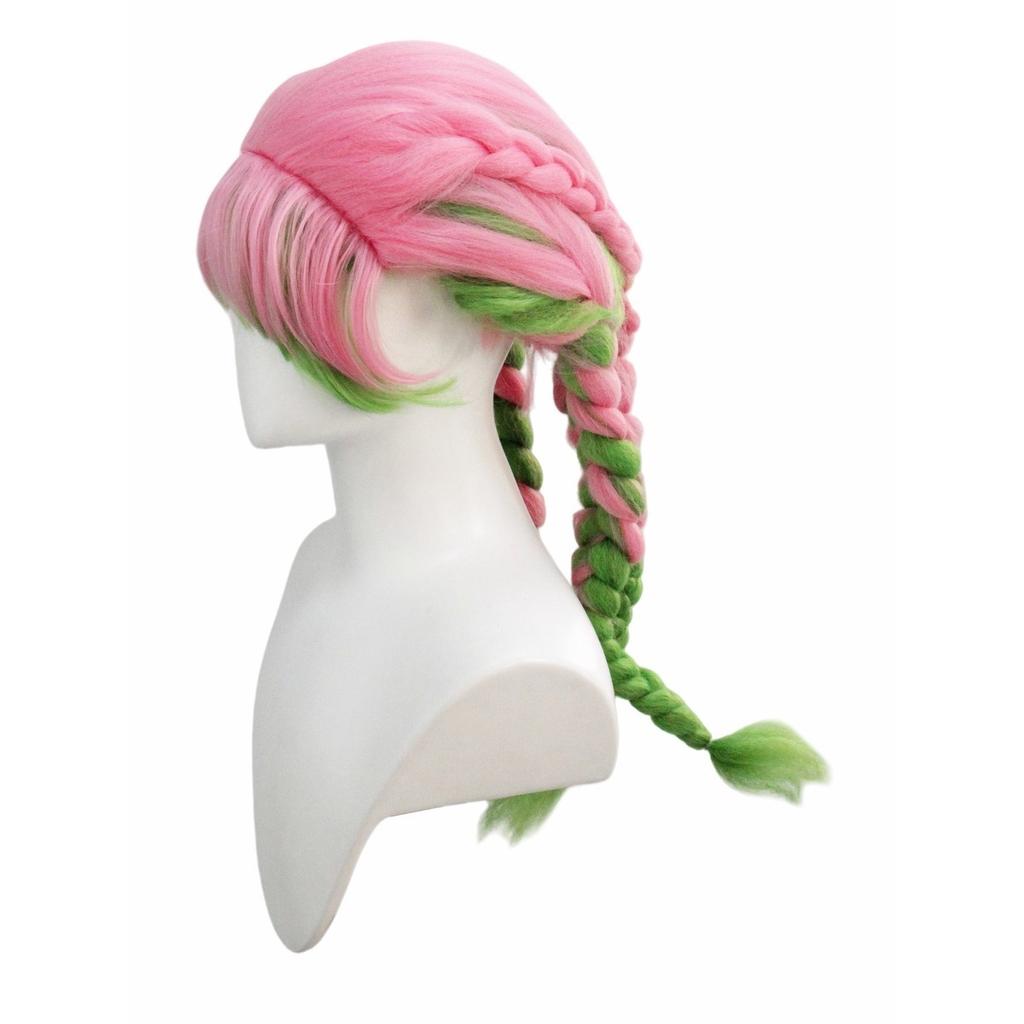 Demon Slayer Kanroji Mitsuri Cosplay Wig|Pink-Green Gradient Double Braids|Anime Role-Play Hairstyle|High-Temp Fiber Synthetic