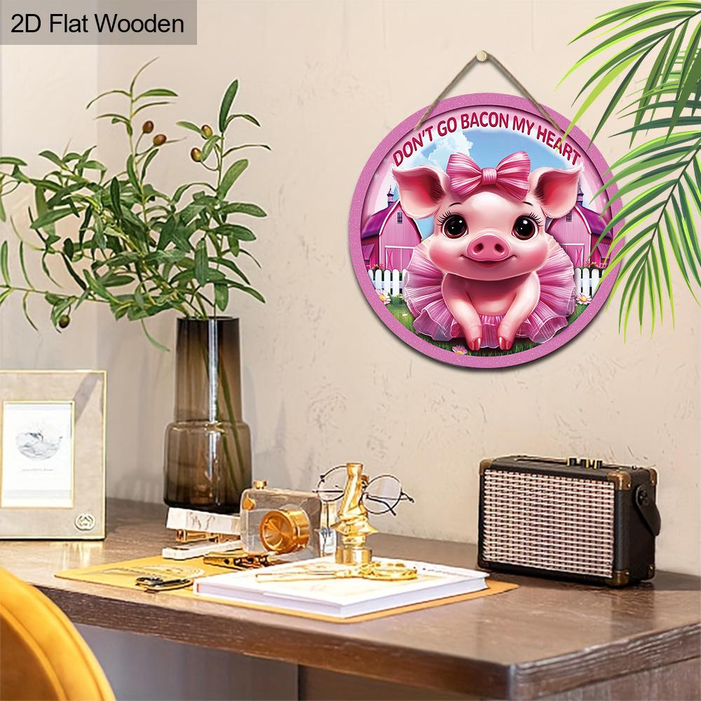 2D Flat 1pc Valentine's Day Pink Pig Wooden Hanging Ornament, Wall-Mounted Decor for Bar, Kitchen, Coffee, Home, Living Room, Office, Party
