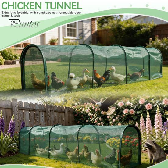 Safe Poultry Enclosure for Outdoors Foldable Chicken Tunnel, Portable Run, Instant Setup, Predator Netting Proof Run Outdoor Yard Protection