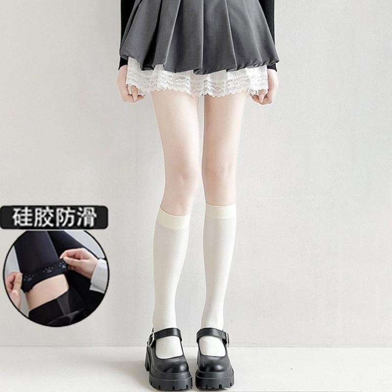 

Lengthen 70/50/40cm Silicone Non-slip Stockings Women Thin Sheer Slim Thigh High Socks Japanese Style Uniform JK Knee High Socks One Size