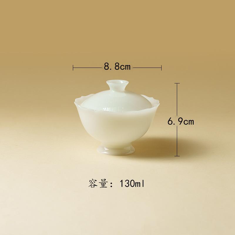 

130ml Icy Jade Flower Mouth Gaiwan Vintage Tea Tureen Tea Bowl With Lid Kit Tea Maker Cover Bowl Chinese Tea Set Ornaments Craft