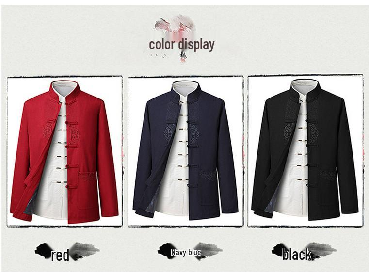 Men's Long-Sleeve Tang Suit Hanfu Set - Chinese Style Father's Birthday Outfit