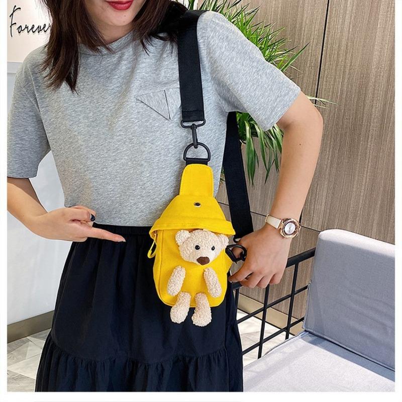 Bear Canvas Korean Female Fashion Crossbody Chest Bag Trend Cute Fashion Small Bag