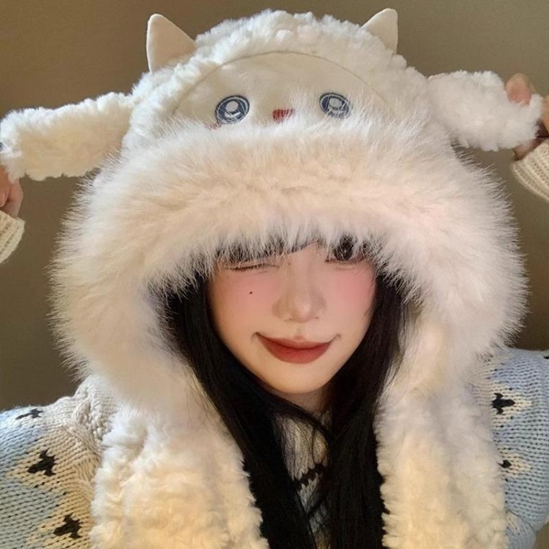 Cute little sheep plush hat women's winter new cold-proof and warm hat scarf integrated thickened ear protector