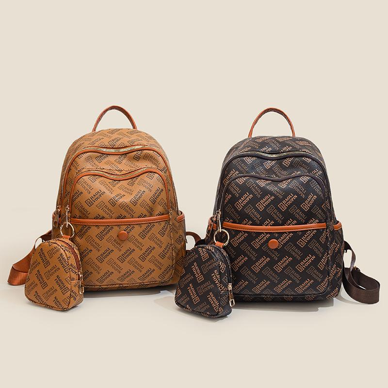 

Letter Print Backpack Women s Large Capacity Commuter Backpack Student Schoolbag кавовий