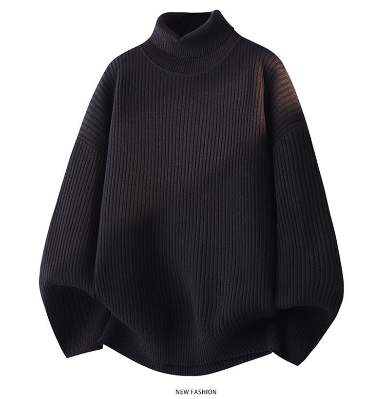 Men's Winter Thickened Turtleneck Sweater - Trendy Solid Color Youth Knitwear with Long Collar