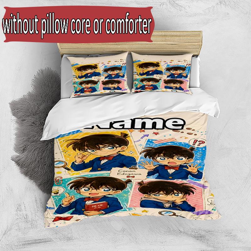 3pcs Duvet Cover Set (1*Duvet Cover + 2*Pillowcase, Without Core), Custom Name Detective Conan Pattern Bedding Set, Home Bedroom Decor Gift