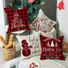 Red and Black Plaid Christmas Pillow Case Linen Print Home Lumbar Support Office Cushion
