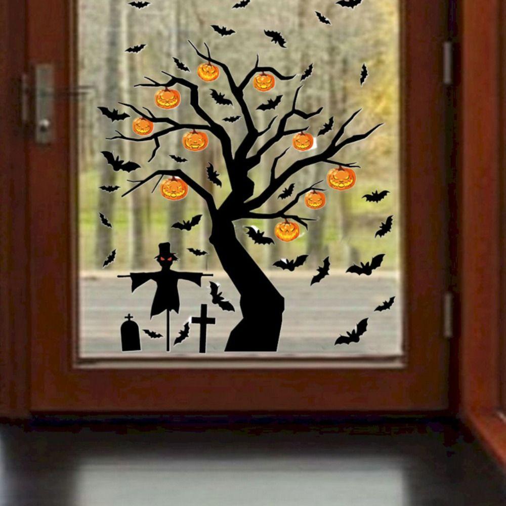 Bat Pumpkin Tree Window Sticker Waterproof Glass Sticker Creative Door Sticker  Home Decor
