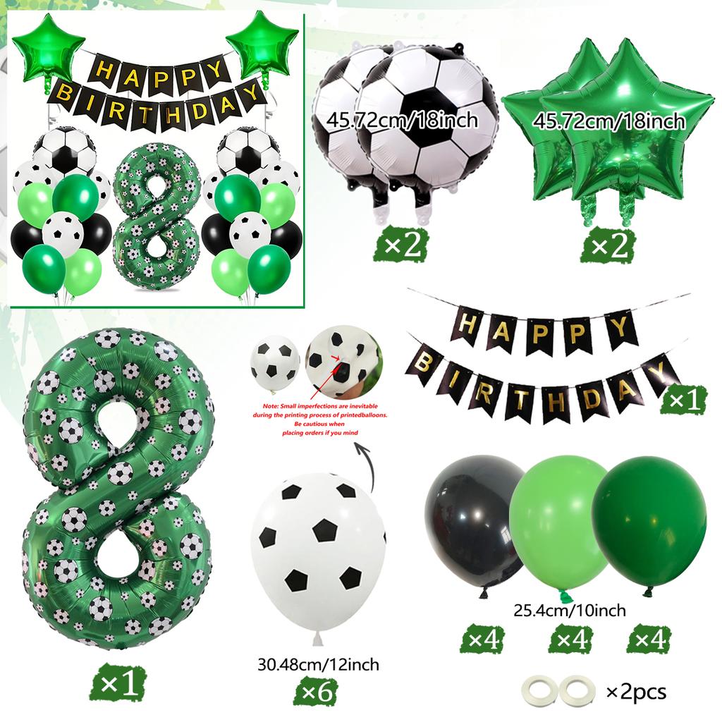 Football Number Balloon Set 0-9 Pentagram Balloons Happy Birthday Banner for Football Themed Birthday Party Decoration