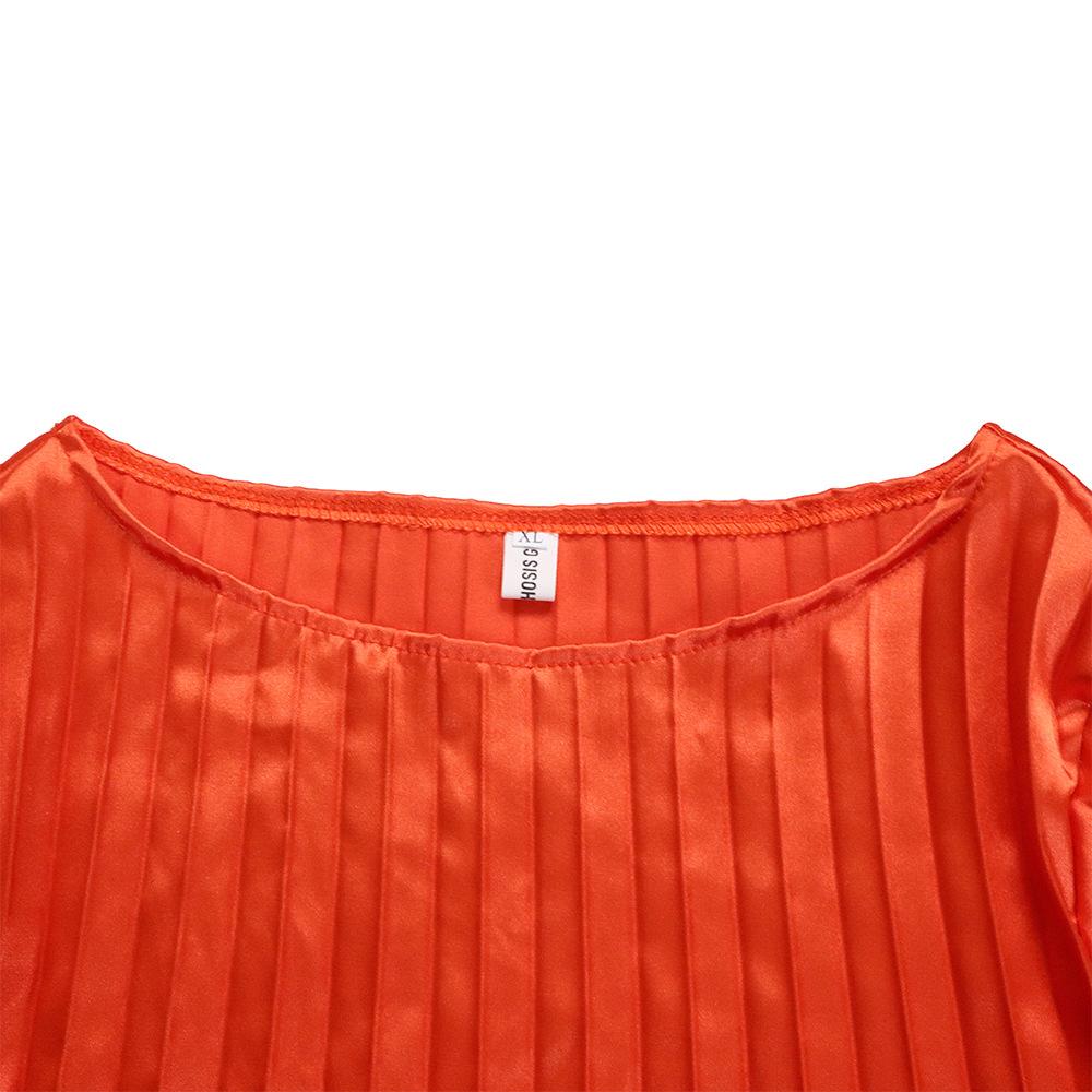 Große Größe Frauen Sommer Mode Solide Plissee Verband Kleid Damen Ein Stück Lange Ärmel Kurzes Kleid