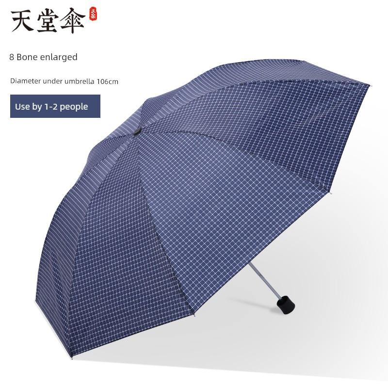 Paradise Umbrella Checkered Umbrella Extra Large Umbrella for Men and Women 3-Fold Umbrella Extra Large 8 Bone Double Business Dual-Use Umbrella