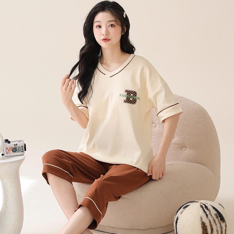 2024 Women's Plus Size Korean Style Capri Set - Summer Cotton Short-Sleeved Home Wear