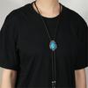 Elegant Crack Turquoises Accented Bolo Tie With Leather Cord Adjustable Necktie Necklace For Casual Or Formal Outfit