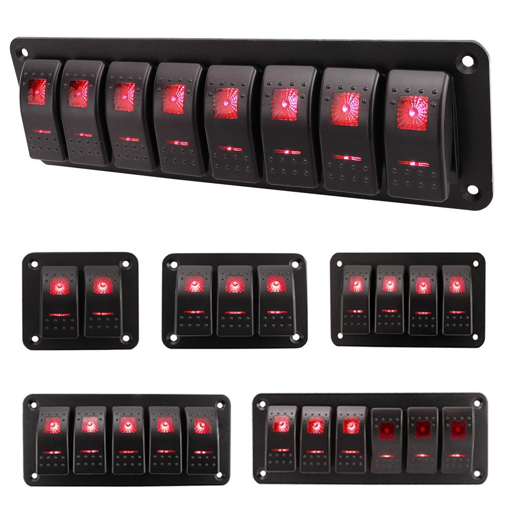 Universal Marine Boat 2/3/4/5/6/ 8 Group Rocker Switch Panel 5-pin Switches for 12V/24V Cars Trailers Red Green Indicator Light