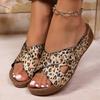 Fashion Plus Size 36-43 Leopard Print Sandals Women Summer 2025 Lightweight Wedges Slippers Woman Cross Band Thick Sole Slides Shoes