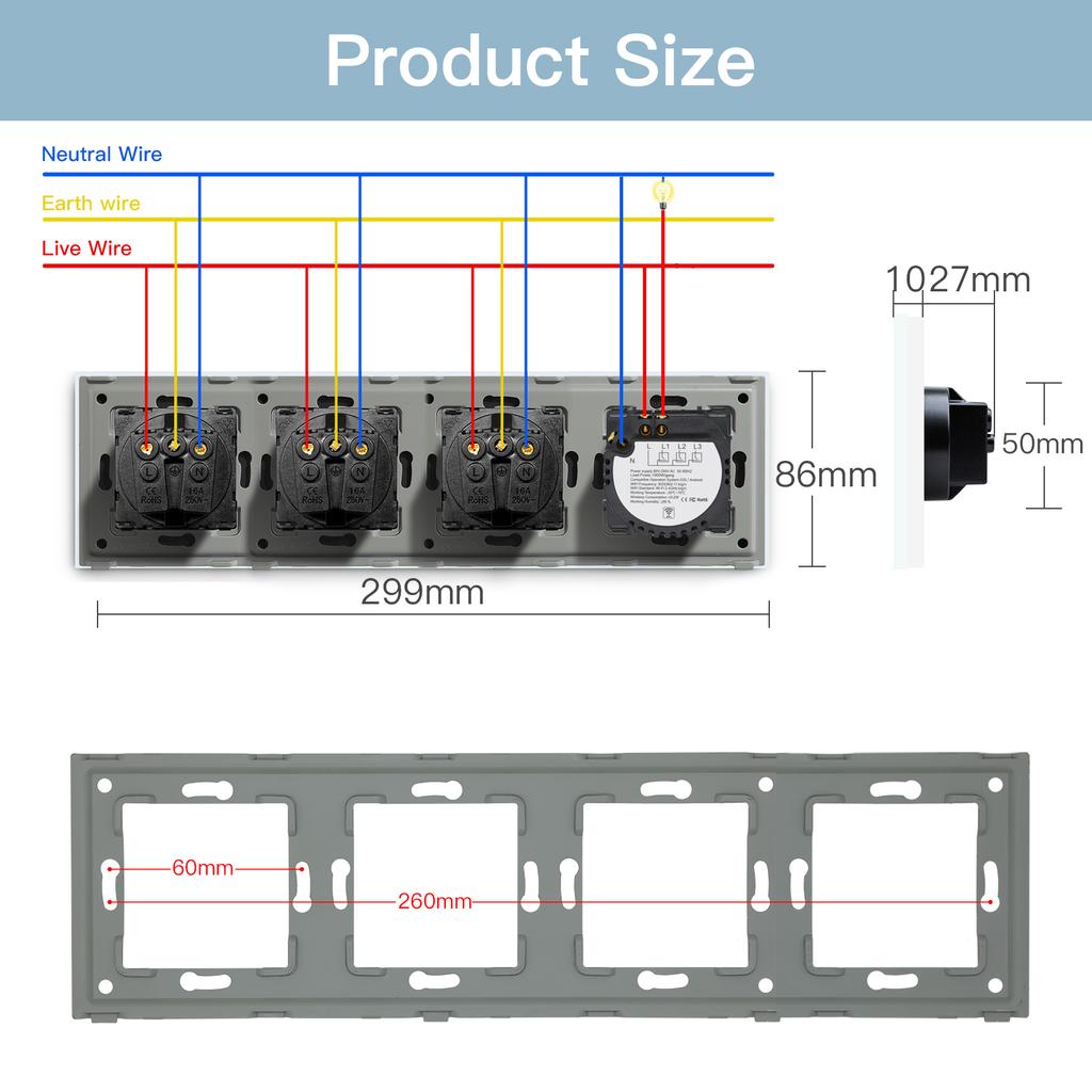 BSEED Wifi 1/2/3/4Gang Touch Light Switches Tuya Smart Life App Control Plus Triple Normal Sockets EU Standard Glass Panels