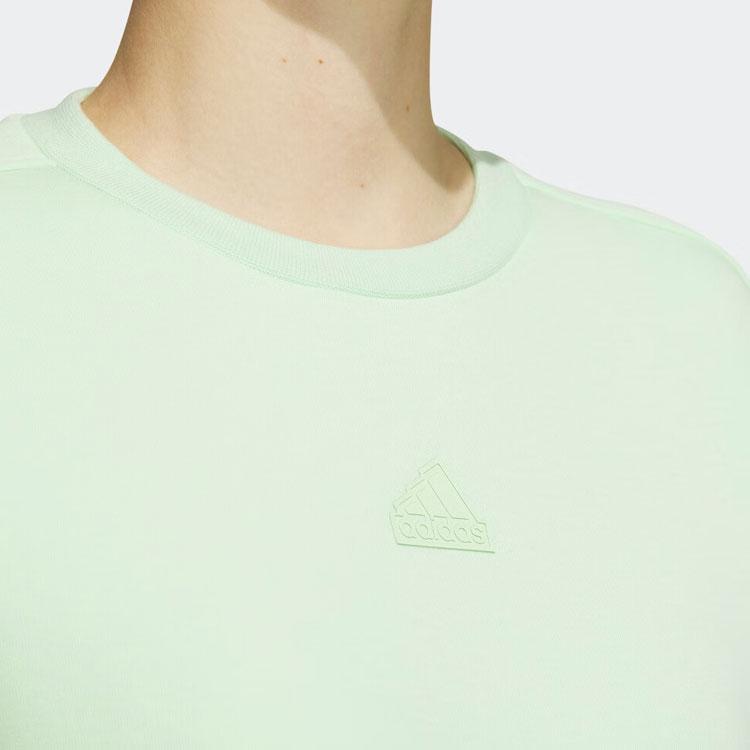 Adidas Solid Color Logo Round Neck Long Sleeve Sweatshirt Women sweatshirt Green JE8613