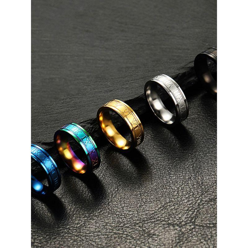 Cross-Border Foreign Trade Stainless Steel Jewelry Hot Sale Western Style 6mm Corrosion Roman Word Multi-Color Optional Titanium Steel Ring