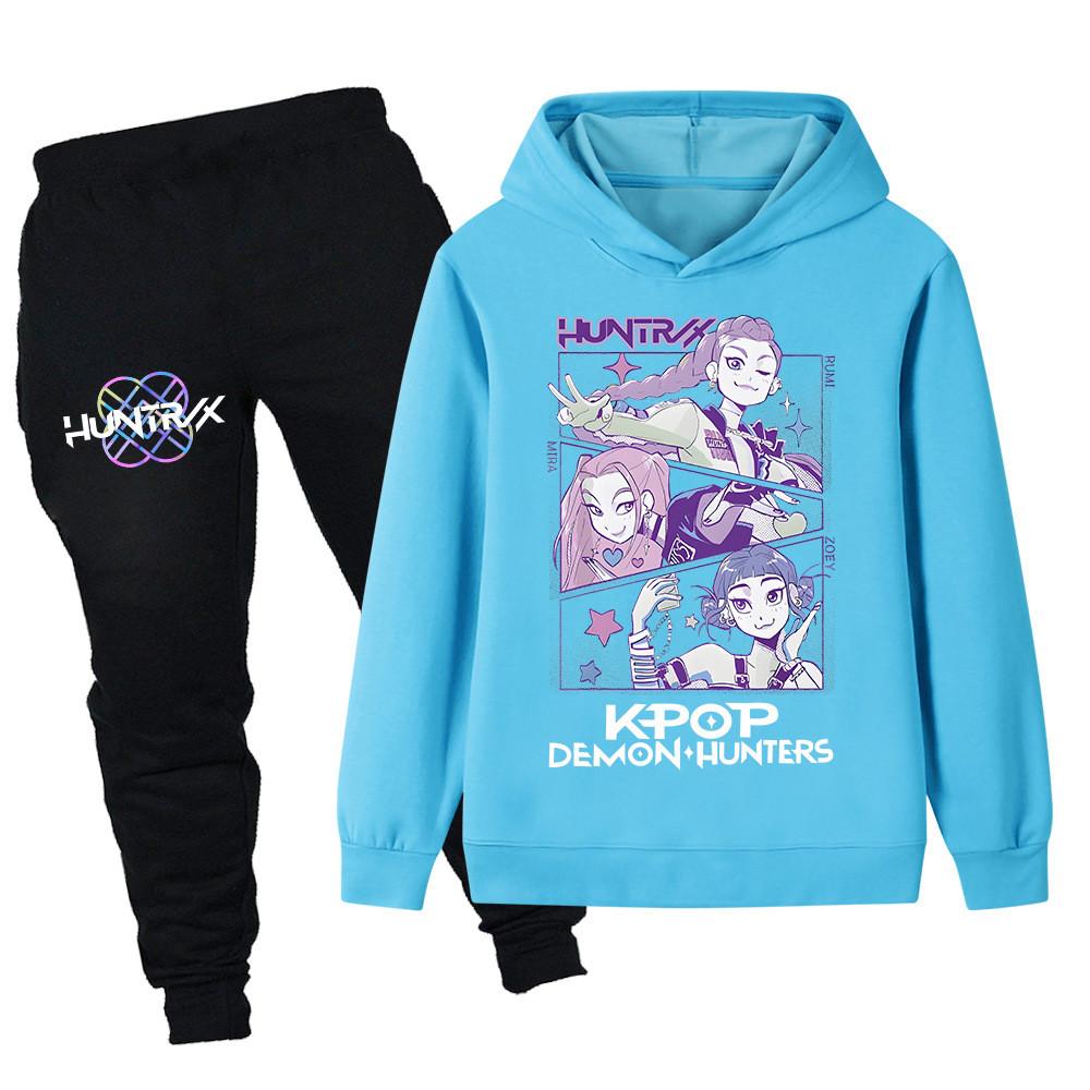 PB1198 Kinder Jungen Mädchen Kpop Mira Zoey Rumi Druck Langarm Kapuzenpullover Hose Hosen Kleidersets