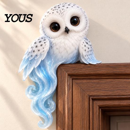 Rustic Farmhouse Bird Door Frame Accent Wooden Owl Topper, Corner Sitter Decor, Whimsical Woodland Animal Natural Inspired Interior Ornament