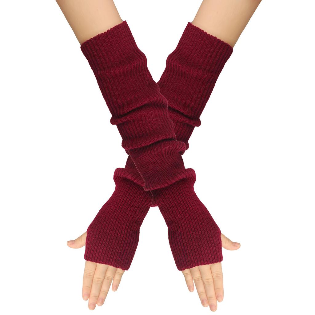 Autumn and Winter Knitted Gloves Women Warm Solid Color Extended Arm Cover Long Finger Sleeves Exposed Gloves Fingerless Gloves