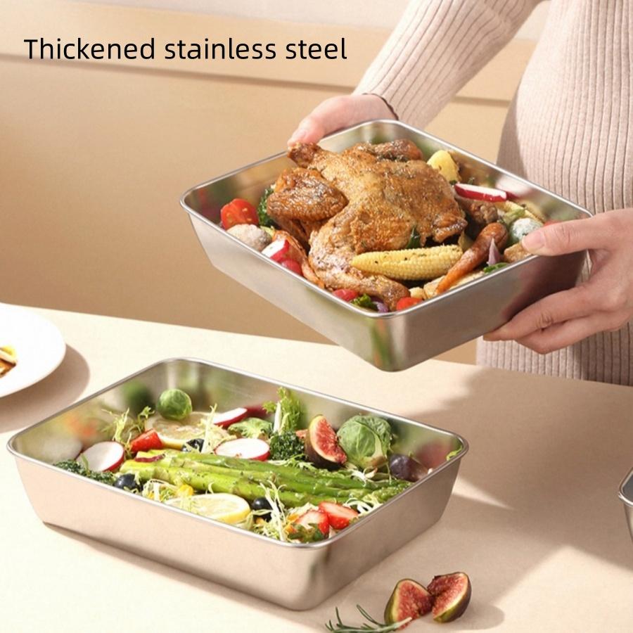 Nerezová ocelová nádoba na čerstvé potraviny, obdélníkový piknikový bento tác, úložný box do lednice s mrazákem, restaurační talíř