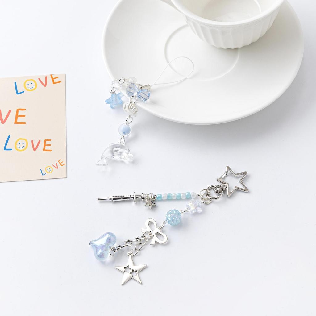 Changing Blue Dolphin Beaded Phone Charm & Cute Planner Sticker Holder