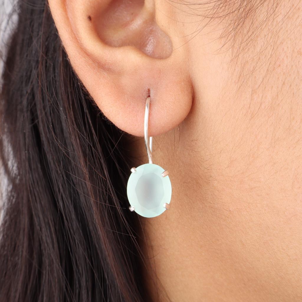 Aqua Chalcedony Gemstone 925 Sterling Silver Jewelry Drop/Dangle Earrings 1.05" EE-173-18