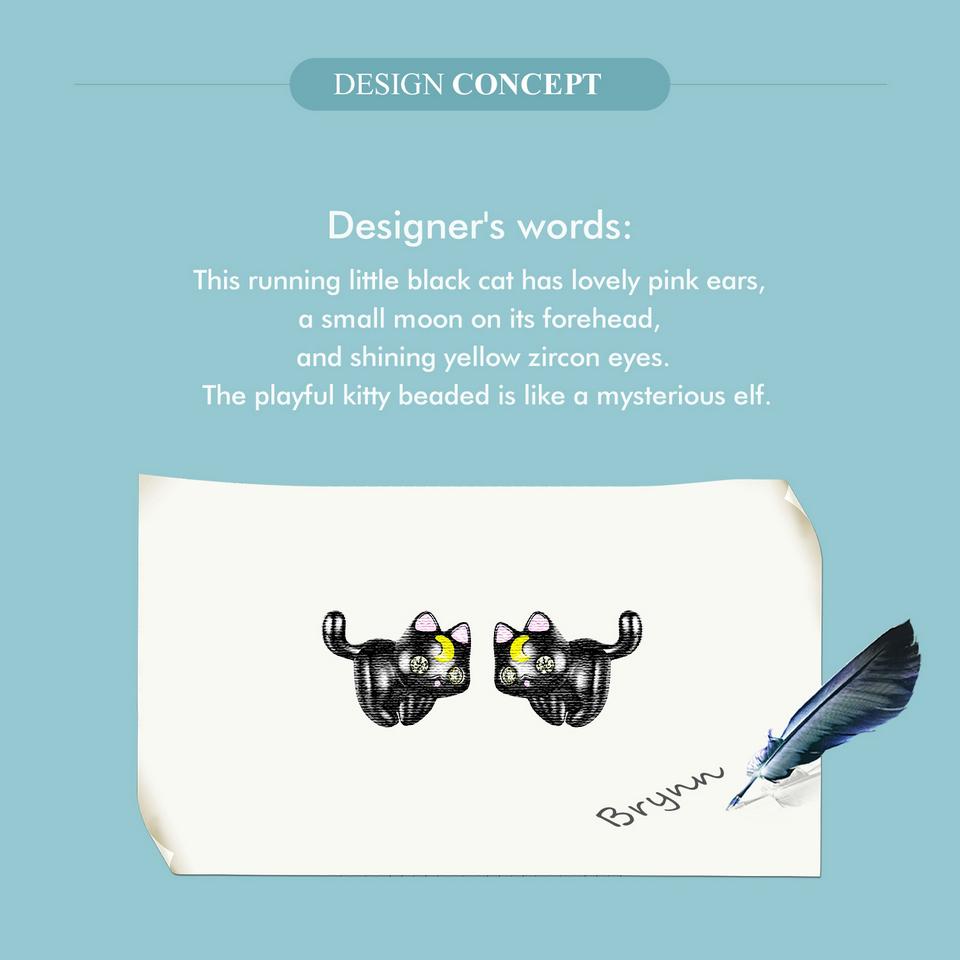 WOSTU Real 925 Sterling Silver Black Gold Cat Stud Earrings For Women Moon Kitten Earring Studs Lovely Birthday Party Gift