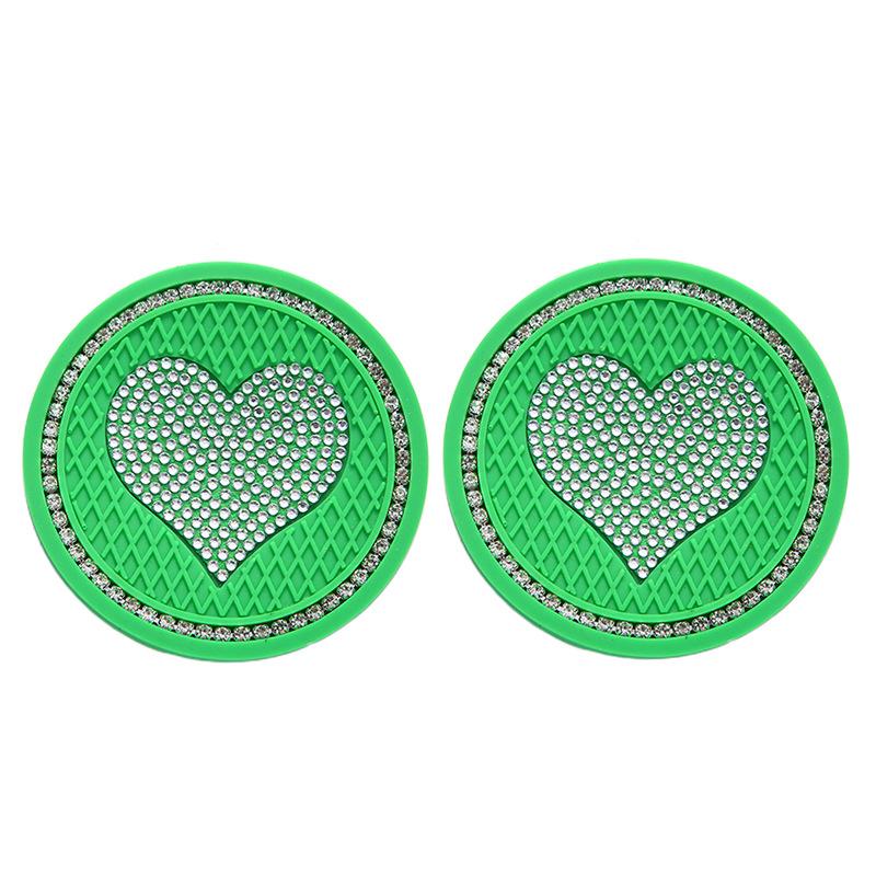 2pcs Car Coaster Diamond Heart Shape Water Cup Bottle Holder Anti-slip Pad Silica Gel Waterproof Mat Car Interior
