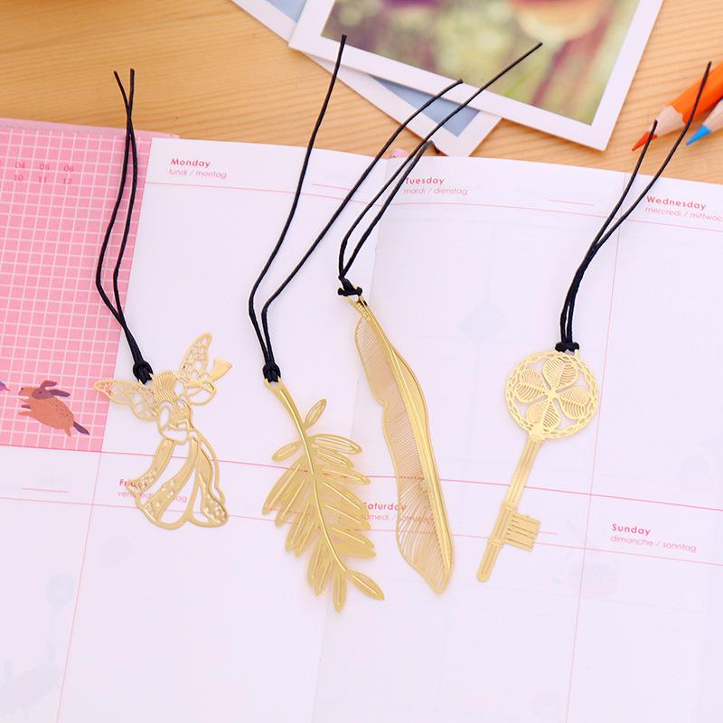 1 Pcs Cartoon Art Exquisite Series Metal Bookmarks Gold Plated Bookmark Key Feather Angel Stationery Office School Supplies