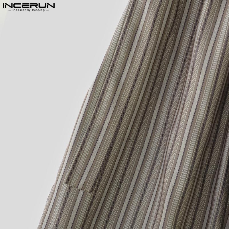 INCERUN Vintage Men Elastic Waist Striped Casual Loose Long Wide Legs Pants