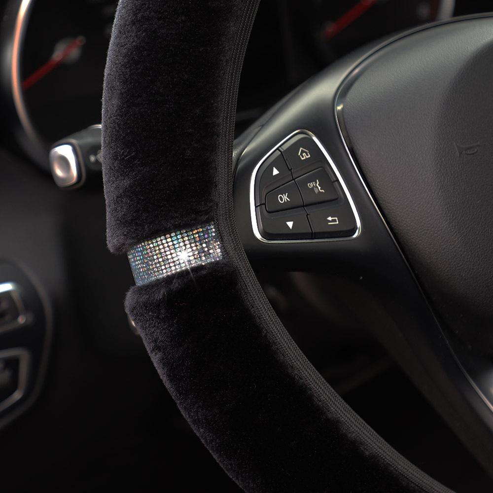 Car Steering Wheel Cover Plush Imitation Diamond Female No Inner Ring Elastic Belt Cover