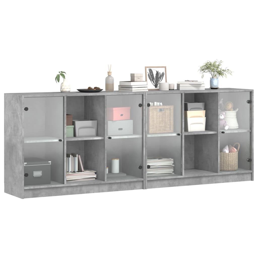 Bookshelf with Doors Concrete Grey 204 X 37 X 75 Cm Engineered Wood
