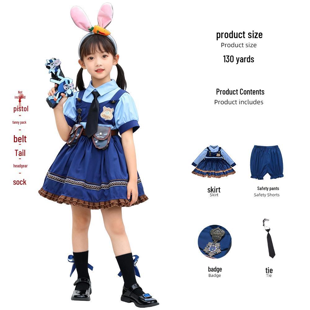 Judy Rabbit Police Officer Kids Cosplay Costume - Zootopia Halloween & Nick Fox Performance Outfit