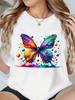 (Asian Size) Print Butterfly Watercolor Printing Fashion Female Tee Top Women Clothing T Shirt Woman Short Sleeve Graphic T-shirts