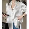 Fashionable White Satin Shirt Women Long Sleeve Spring Autumn Stylish Elegant Blouse Top