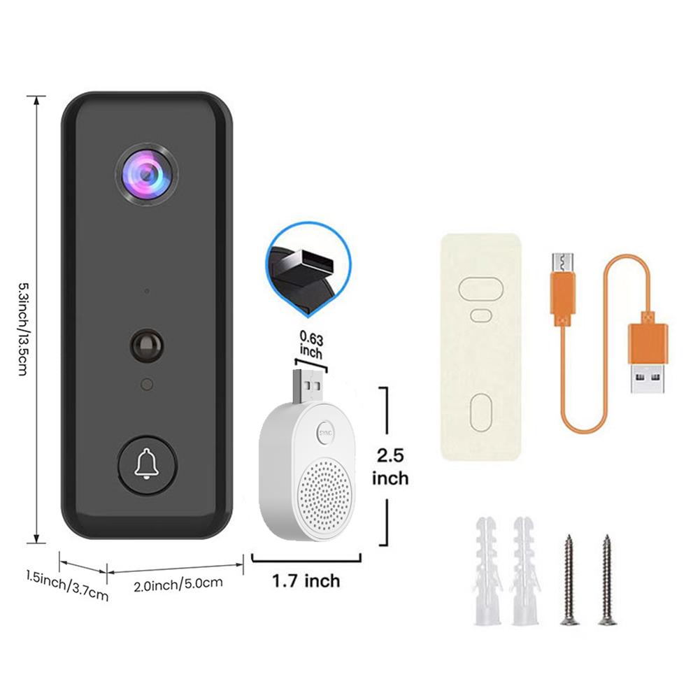 Wireless Doorbell Camera 2-Way Audio Doorbell with Camera PIR Motion Detection for Home Office