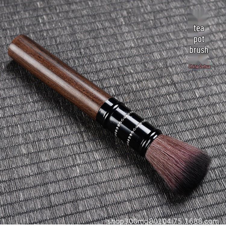 Ebony Wood Tea Ceremony Set: 5-Piece Brewing Kit with Tea Needle, Clip, Knife, Spoon, Cup Pin, and Brush.